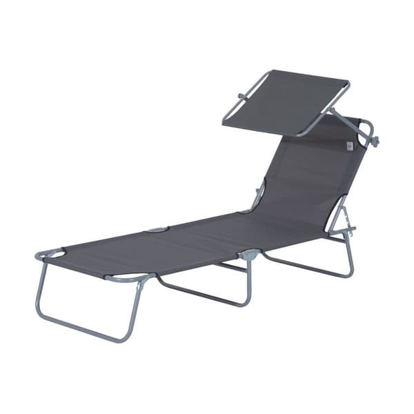 Solseng sammenleggbar hage solseng fluktstol strandseng med solbeskyttelse grå 187 x 58 x 36 cm