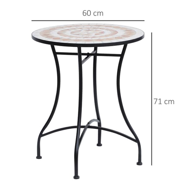 Puutarhapöytä mosaiikkipöytä parvekepöytä sivupöytä tarjoilupöytä pyöreä teräs + keraaminen oranssi + valkoinen Ø60 x H71 cm