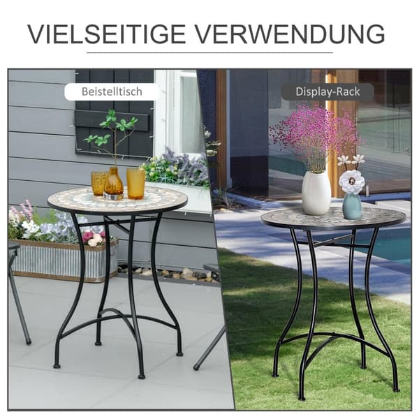 Puutarhapöytä mosaiikkipöytä parvekepöytä sivupöytä tarjoilupöytä pyöreä teräs + keraaminen oranssi + valkoinen Ø60 x H71 cm