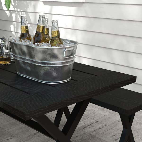 Øltelt Sett 3-Delt. Bord 2 Benker Paraply Hull Tre Utseende Terrasse Balkong 180X80X73Cm Svart