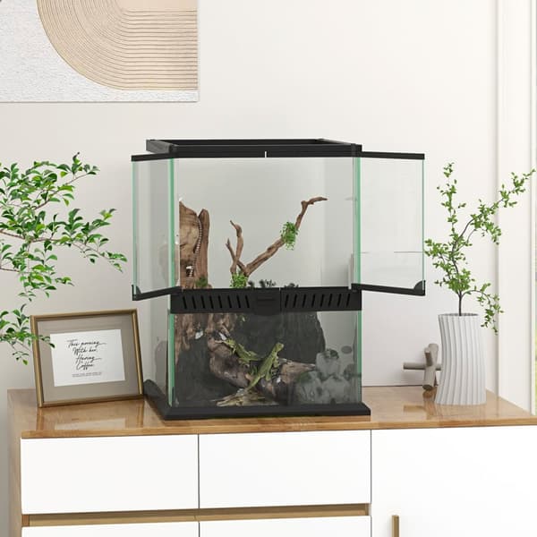Terrarium Matelijoiden Syöttölaatikko Anti-Escape Tuuletus 120L Lasi Terraario Kaapelinhallinta Sammakkoeläin Spider Metal Musta 45X45X60Cm
