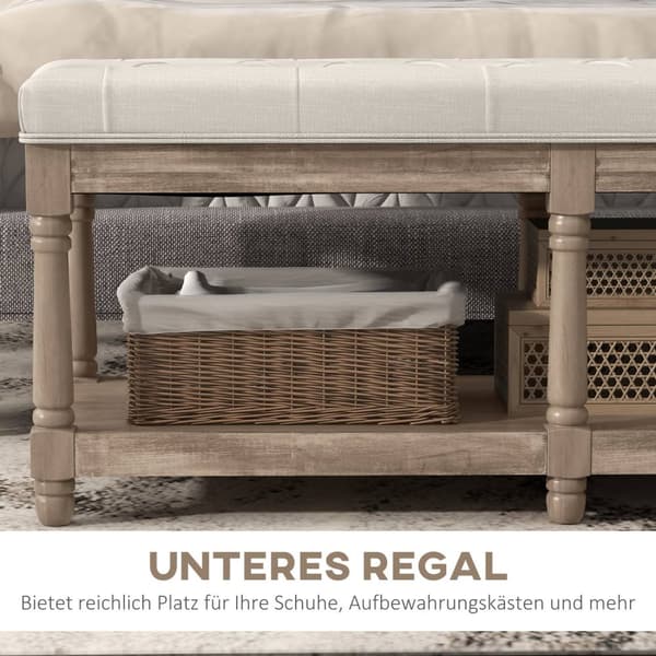 Skobenk Sete Skostativ Oppbevaringsplass Polstret Linlook Treben Stue Gangkrem 115X40X48Cm