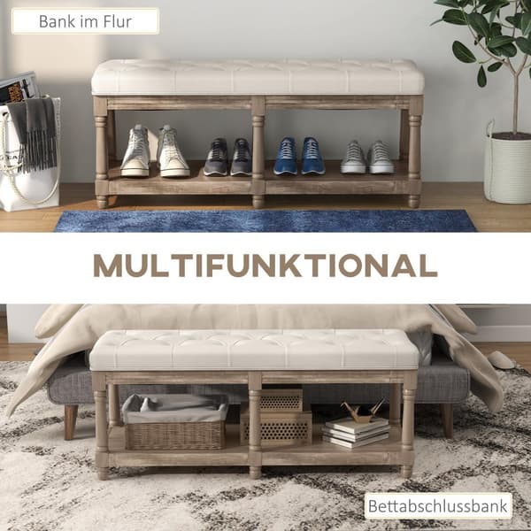 Skobenk Sete Skostativ Oppbevaringsplass Polstret Linlook Treben Stue Gangkrem 115X40X48Cm