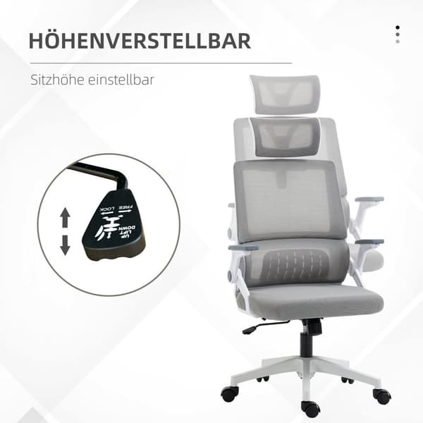 Kontorstol Ergonomisk Skrivebordsstol Justerbar Nakkestøtte Armlæn Højdejusterbar Drejestol Vippefunktion Lændestøttenet