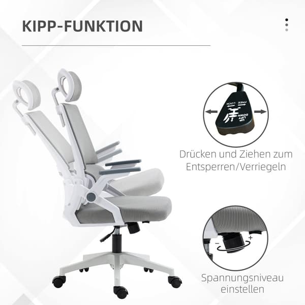 Kontorstol Ergonomisk Skrivebordsstol Justerbar Nakkestøtte Armlæn Højdejusterbar Drejestol Vippefunktion Lændestøttenet