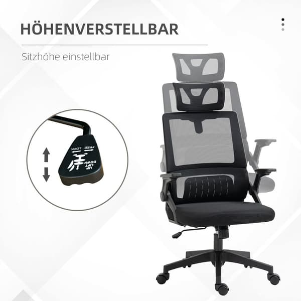 Kontorstol Ergonomisk Skrivebordsstol Justerbar Nakkestøtte Armlæn Højdejusterbar Computerstol Drejestol Vippefunktion