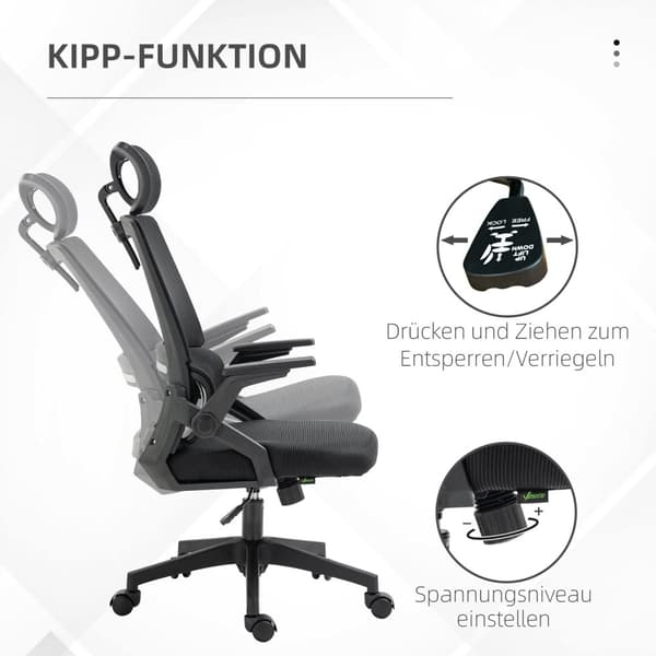 Kontorstol Ergonomisk Skrivebordsstol Justerbar Nakkestøtte Armlæn Højdejusterbar Computerstol Drejestol Vippefunktion