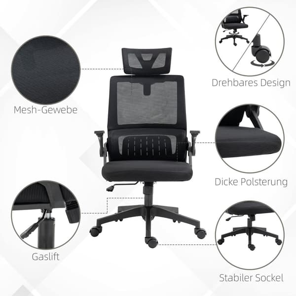 Kontorstol Ergonomisk Skrivebordsstol Justerbar Nakkestøtte Armlæn Højdejusterbar Computerstol Drejestol Vippefunktion