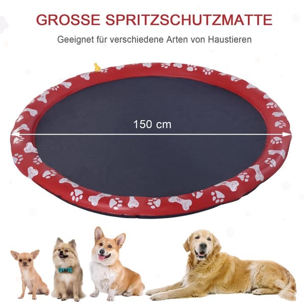 Hundebasseng For Hunder, Vannmatte Diameter 150 Cm Hundebasseng Spray Vannlekematte, Sklisikker, For Hage, Camping, Rød