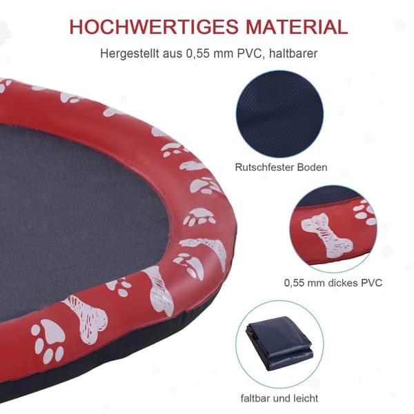 Hundebasseng For Hunder, Vannmatte Diameter 150 Cm Hundebasseng Spray Vannlekematte, Sklisikker, For Hage, Camping, Rød