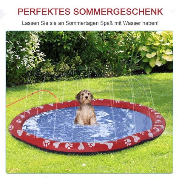 Hundebasseng For Hunder, Vannmatte Diameter 150 Cm Hundebasseng Spray Vannlekematte, Sklisikker, For Hage, Camping, Rød
