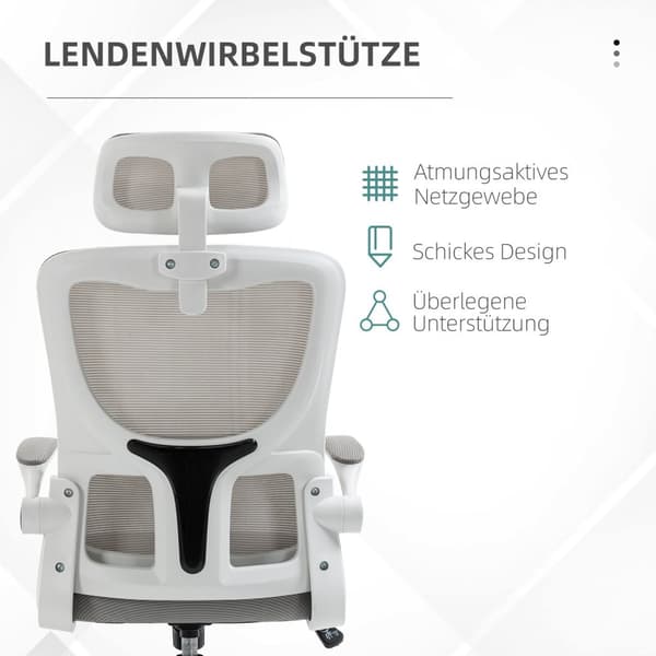 Kontorstol Ergonomisk Høydejusterbar Skrivebordsstol Justerbar Armlener Pute Vippefunksjon Korsryggstøtte Mesh Grå