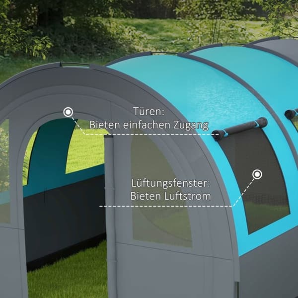 Tunnel Telt Camping Telt 6 Personer 2 Rom Lys Krok Gruppe Telt Bæreveske 3000Mm Familietelt Hage Grå