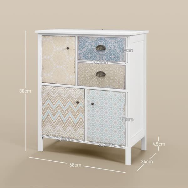 Kommode Opbevaringsskab 2 Skuffer 3 Rum Vippebeskyttelse Stue Soveværelse Hvid 68X34X80Cm