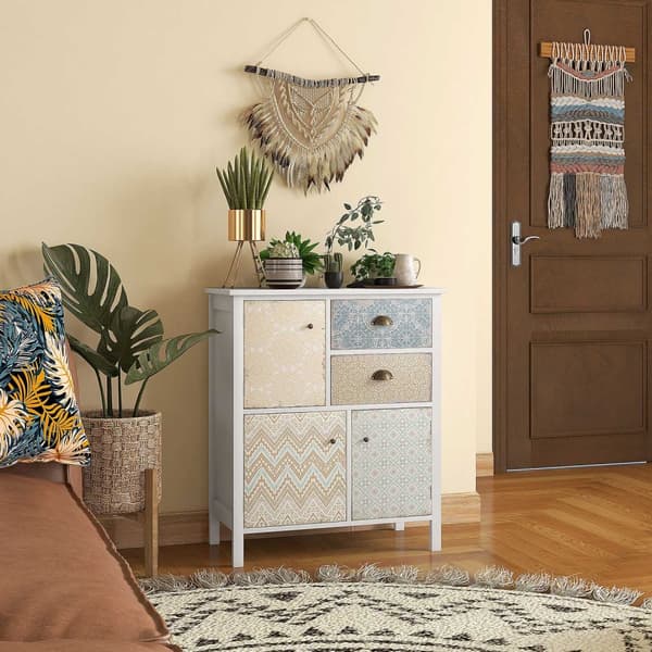 Kommode Opbevaringsskab 2 Skuffer 3 Rum Vippebeskyttelse Stue Soveværelse Hvid 68X34X80Cm