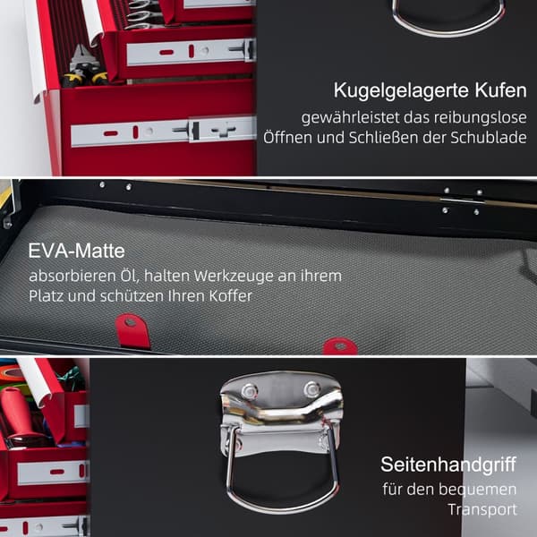 Verktøykasse Verktøykasse 6 Skuffer Lås Verktøykasse Håndtak Verktøykasse Stål Rød + Svart 60X26X34Cm