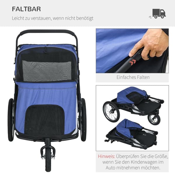 Hundevogn Hund Buggy Mesh Vindue Foldbar Kattevogn Sikkerhedssnor Store Gummihjul Op Til 30 Kg Oxford Blue