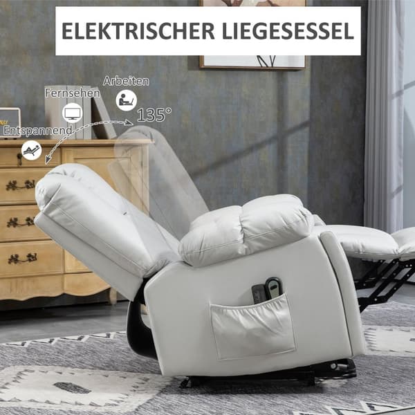 Tv-Stol Ståhjelp Elektrisk Avslapningsstol Hvilefunksjon 4 Massasjemoduser Pocket Spring Core Fjernkontroll Sidelomme Lys Grå