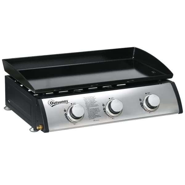 Gassgrill, Bordgrill Bbq Med 3 Brennere, Bordgassgrill Med Slange, Lokk, Campinggrill For Hage, Rustfritt Stål, Metall, Svart, 63 X 47 X 25 Cm