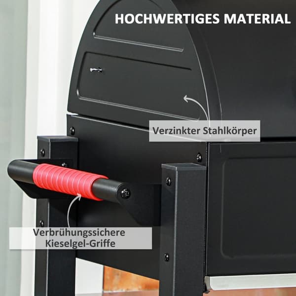 Hule Tregrill, Bordgrill Med Grillstativ, Kullbrett, Campinggrill Med Lokk, Håndtak, Termometer, Bordgrill For Piknik, Hage, Svart, 68,5 X 50 X 54 Cm