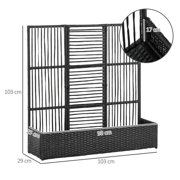 Polyrattan Højbed Med Espalier Blomsterkasse Plantekasse Blomsterseng Til Havebalkon Sort 103 X 103 X 29 Cm