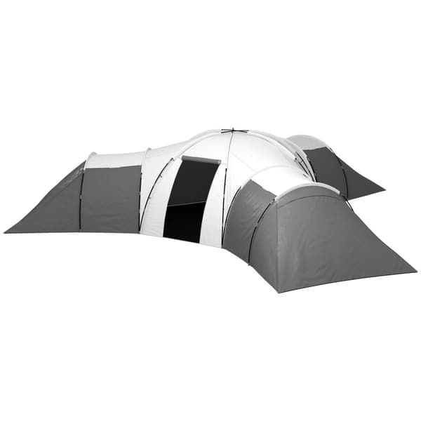Tunnel Telt Camping Telt 6-9 Personer Familietelt 3 Soveværelser Dagligstue Veranda 2000Mm Oxford Grå