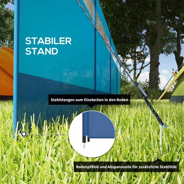 Camping Windbreak 4 Panel Privacy Screen Med Visningsvindu Bæreveske For Strandcamping 725 X 140 Cm Blå