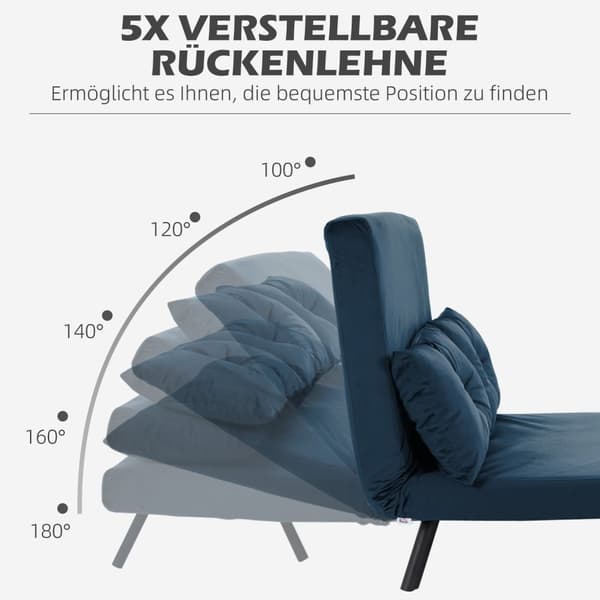 Sovesofa Relax Stol Seng Funksjon Sammenleggbar Sofa Fløyels Ryggpute Justerbar Ryggstøtte Blå 102X73X81Cm