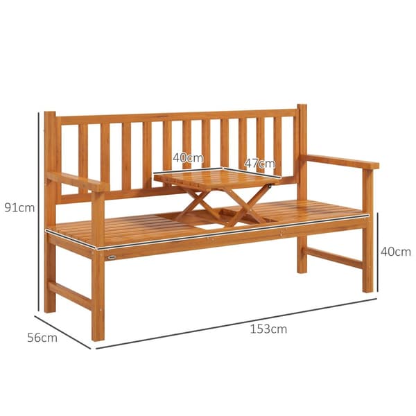 Hagebenk 3-Seters Benk Bord Armlen Trebenk Opptil 280 Kg Balkong Uteplass Lysebrun 153X56X91Cm