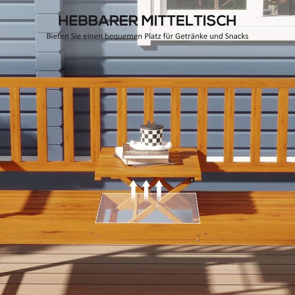 Hagebenk 3-Seters Benk Bord Armlen Trebenk Opptil 280 Kg Balkong Uteplass Lysebrun 153X56X91Cm