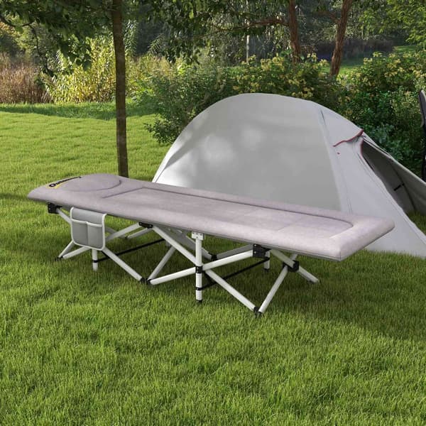 Feltseng, Sammenleggbar Campingseng Med Oppbevaringspose, Campingseng Med Bæreveske, Lastekapasitet Opptil 200 Kg, Oxford, Grå, 200 X 65 X 42 Cm