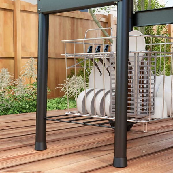 Charcoal Grill Trolley Med Låg, Hylder, Hjul, Termometer, Skorsten, Rustfrit Stål, Sort