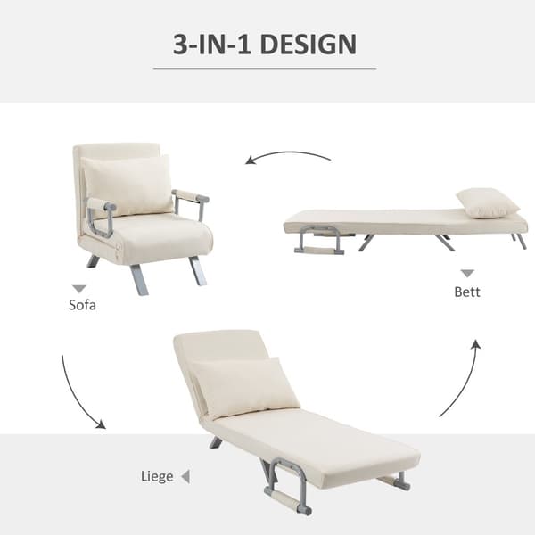 Sovesofa Med Armlæn 3-I-1 Sovesofa Gæsteseng Foldemadras Klapseng Chaiselong Multifunktionel Polyestercreme 65 X 69 X 80 Cm