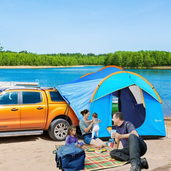 Bagtelt Biltelt 6 Personers Kuppeltelt Med 3 Dørs Vindues Bagklap Telt Til Campingvogn Suv Polyester Blå