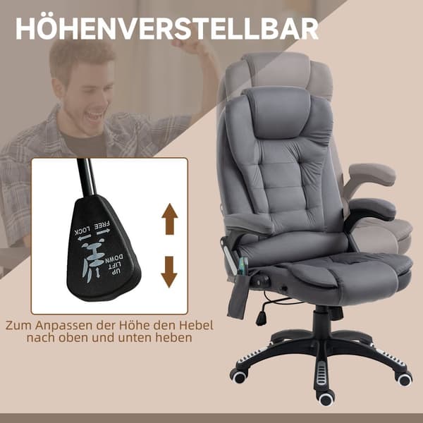 Kontorstol Vippefunktion Massagestol Varmefunktion Ergonomisk Højdejusterbar 120 Kg Bæreevne Mørkegrå