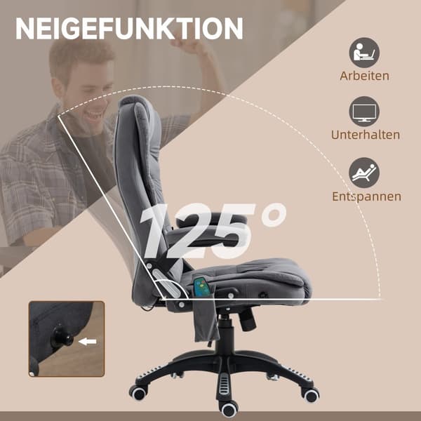Kontorstol Vippefunktion Massagestol Varmefunktion Ergonomisk Højdejusterbar 120 Kg Bæreevne Mørkegrå