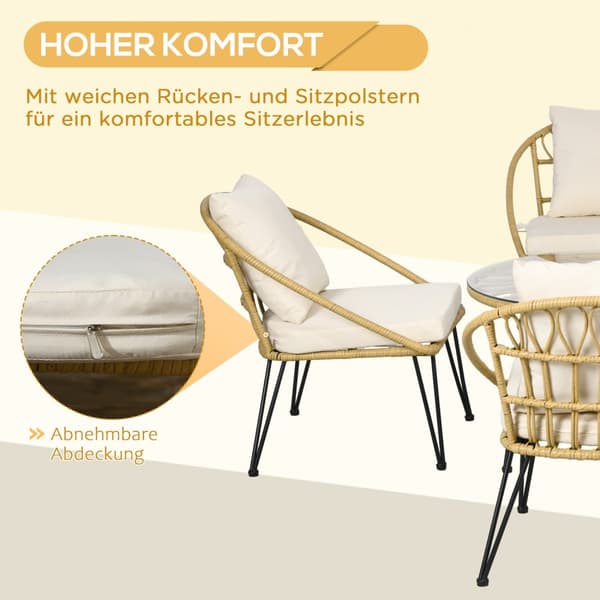 5-Delt Hagemøbelsett I Rotting, Sittesett Med 1 Spisebord, 4 Stoler, Sittegruppe, Hagesett For Balkong, Terrasse, Polyester, Beige