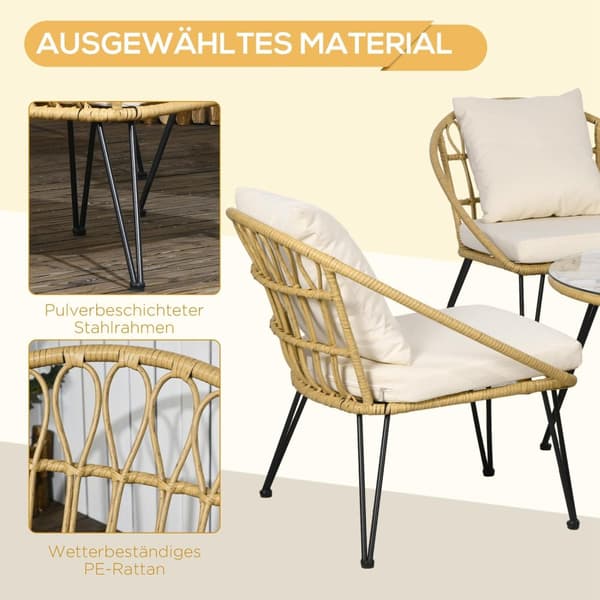 5-Delt Hagemøbelsett I Rotting, Sittesett Med 1 Spisebord, 4 Stoler, Sittegruppe, Hagesett For Balkong, Terrasse, Polyester, Beige