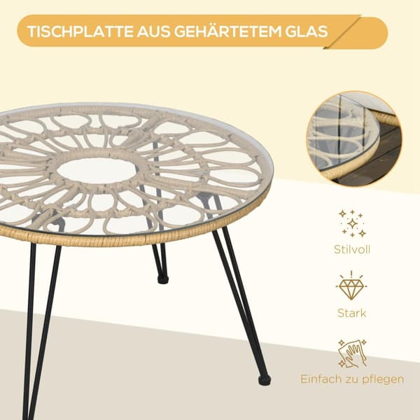 5-Delt Hagemøbelsett I Rotting, Sittesett Med 1 Spisebord, 4 Stoler, Sittegruppe, Hagesett For Balkong, Terrasse, Polyester, Beige
