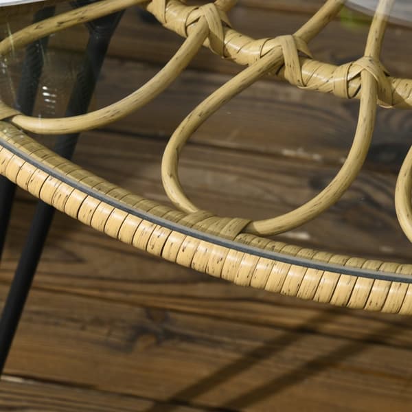 5-Delt Hagemøbelsett I Rotting, Sittesett Med 1 Spisebord, 4 Stoler, Sittegruppe, Hagesett For Balkong, Terrasse, Polyester, Beige