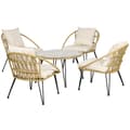 Miniatyrbilde 1 av 10: 5-Delt Hagemøbelsett I Rotting, Sittesett Med 1 Spisebord, 4 Stoler, Sittegruppe, Hagesett For Balkong, Terrasse, Polyester, Beige