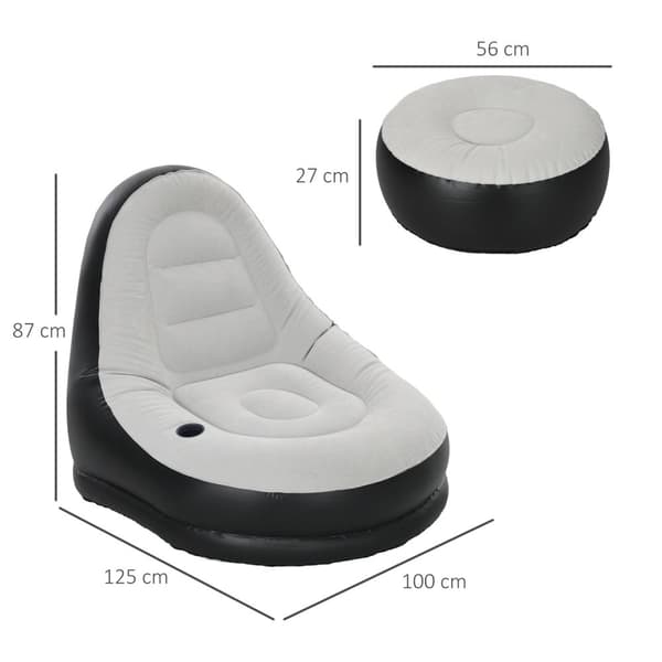 Oppblåsbar Sofa Med Fotskammel Air Sofa Med Koppholder, For Camping Og Hjemme, Lys Grå, 125X100X87Cm