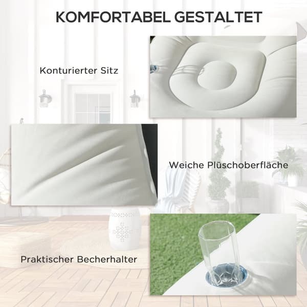 Oppblåsbar Sofa Med Fotskammel Air Sofa Med Koppholder, For Camping Og Hjemme, Lys Grå, 125X100X87Cm