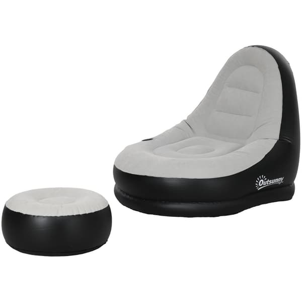 Oppblåsbar Sofa Med Fotskammel Air Sofa Med Koppholder, For Camping Og Hjemme, Lys Grå, 125X100X87Cm