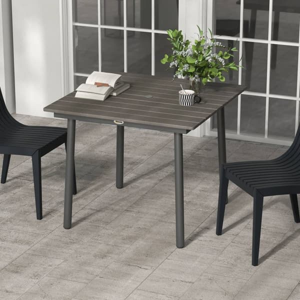 Hagebord Spisebord 4 Personer Paraplyhull Uteplassbord Lamellramme Hdpe Mørkegrå 90X90X75Cm