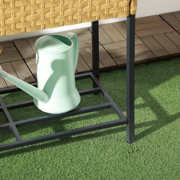 Højbed Polyrattan Blomsterkasse Med Fødder Og Hylde, Sand, 70 X 30 X 72 Cm