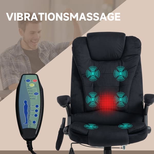 Kontorstol Vippefunktion Massagestol Varmefunktion Ergonomisk Højdejusterbar Op Til 120 Kg Sort