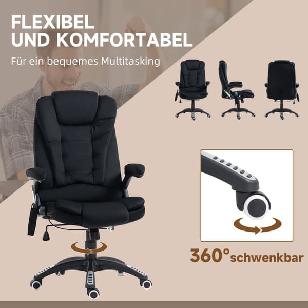 Kontorstol Vippefunktion Massagestol Varmefunktion Ergonomisk Højdejusterbar Op Til 120 Kg Sort