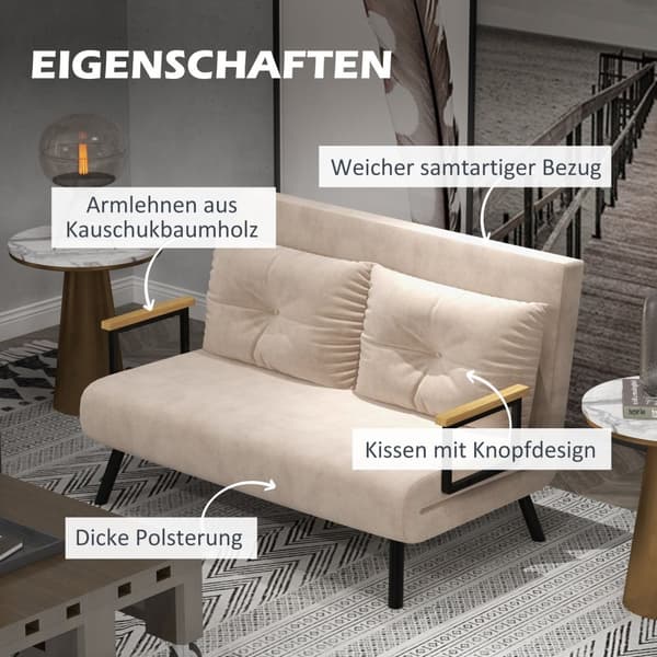 Sovesofa, Afslapningsstol Med Sengefunktion, Foldesofa Med Fløjlslook, Rygpude, Polstret Sofa Med Justerbart Ryglæn, Beige, 102 X 73 X 81 Cm