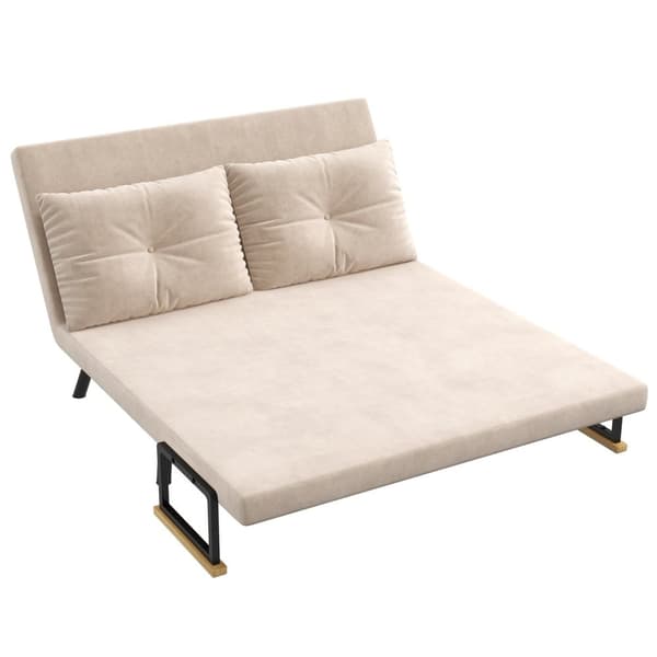 Sovesofa, Avslapningsstol Med Sengefunksjon, Sammenleggbar Sofa Med Fløyelslook, Ryggpute, Polstret Sofa Med Justerbar Ryggstøtte, Beige, 102 X 73 X 8